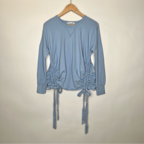 ANDRÉE BY UNIT VICTOR LONG SLEEVE TOP CREWNECK M/L DOUBLE SIDE SCRUNCH BABY BLUE - Picture 1 of 3